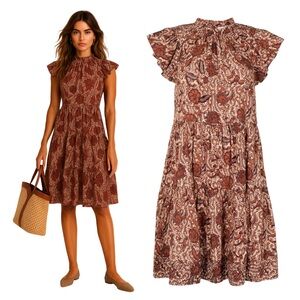 $445 ULLA JOHNSON Kasim Dress Brick Sz 4